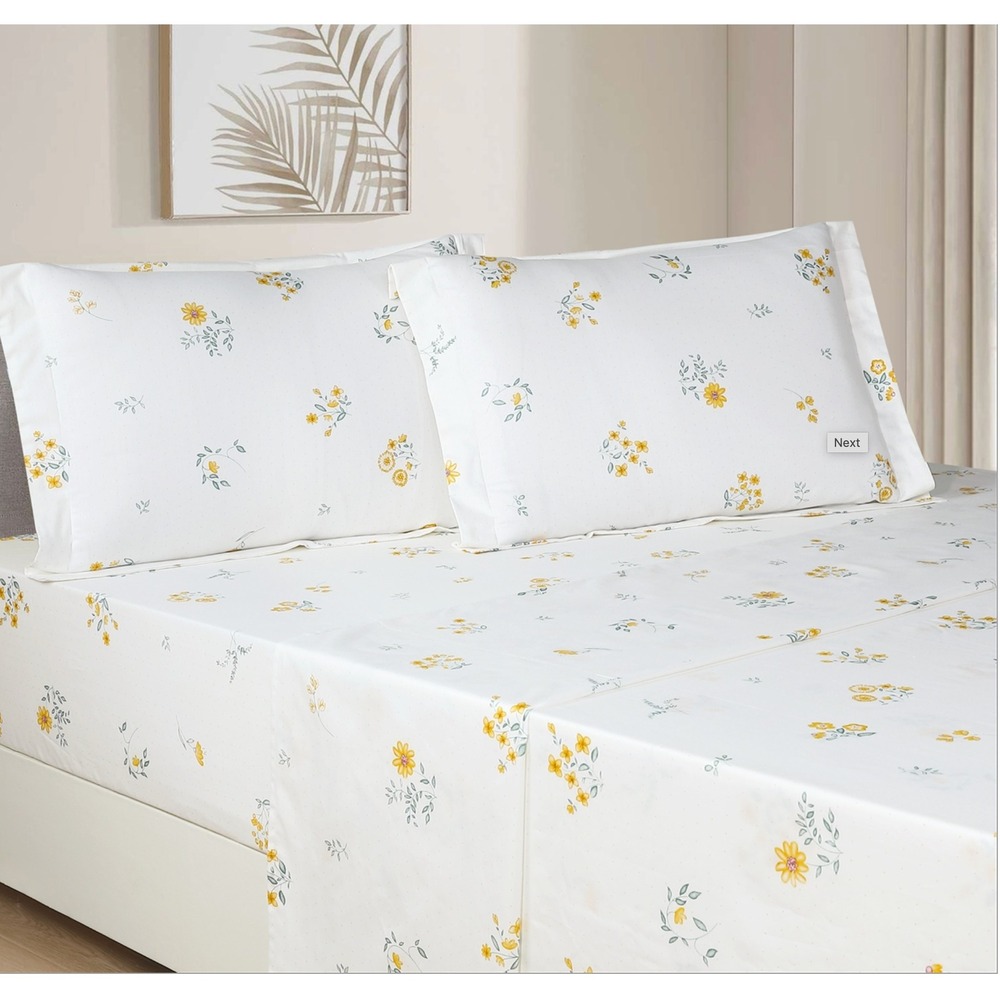 Leila Yellow Floral 100% Cotton Sheet Set with Pillowcases King Shabby Chic